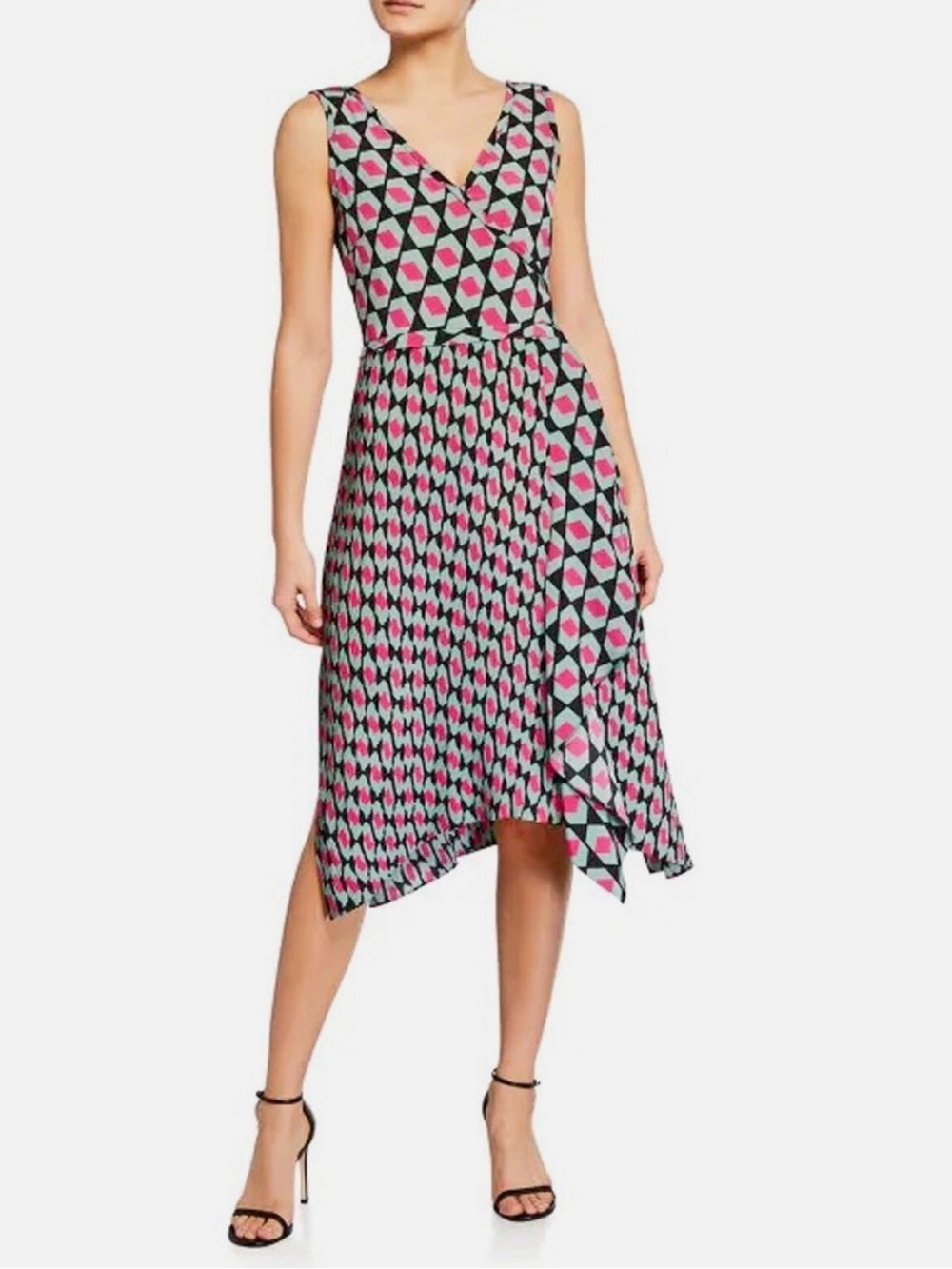 Diane Von Furstenberg Tenley Dress Hexagon Black Pink Green Size 4